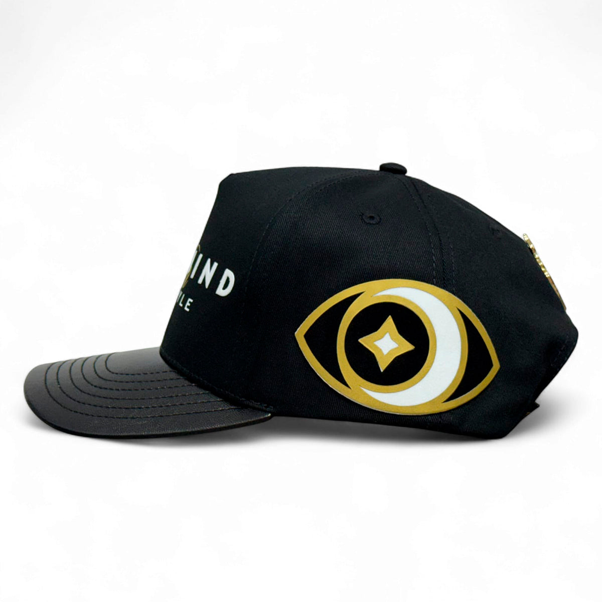 VAGO OPEN YOUR MIND Gorra Visera Curva Negra Imitación Piel-Unitalla