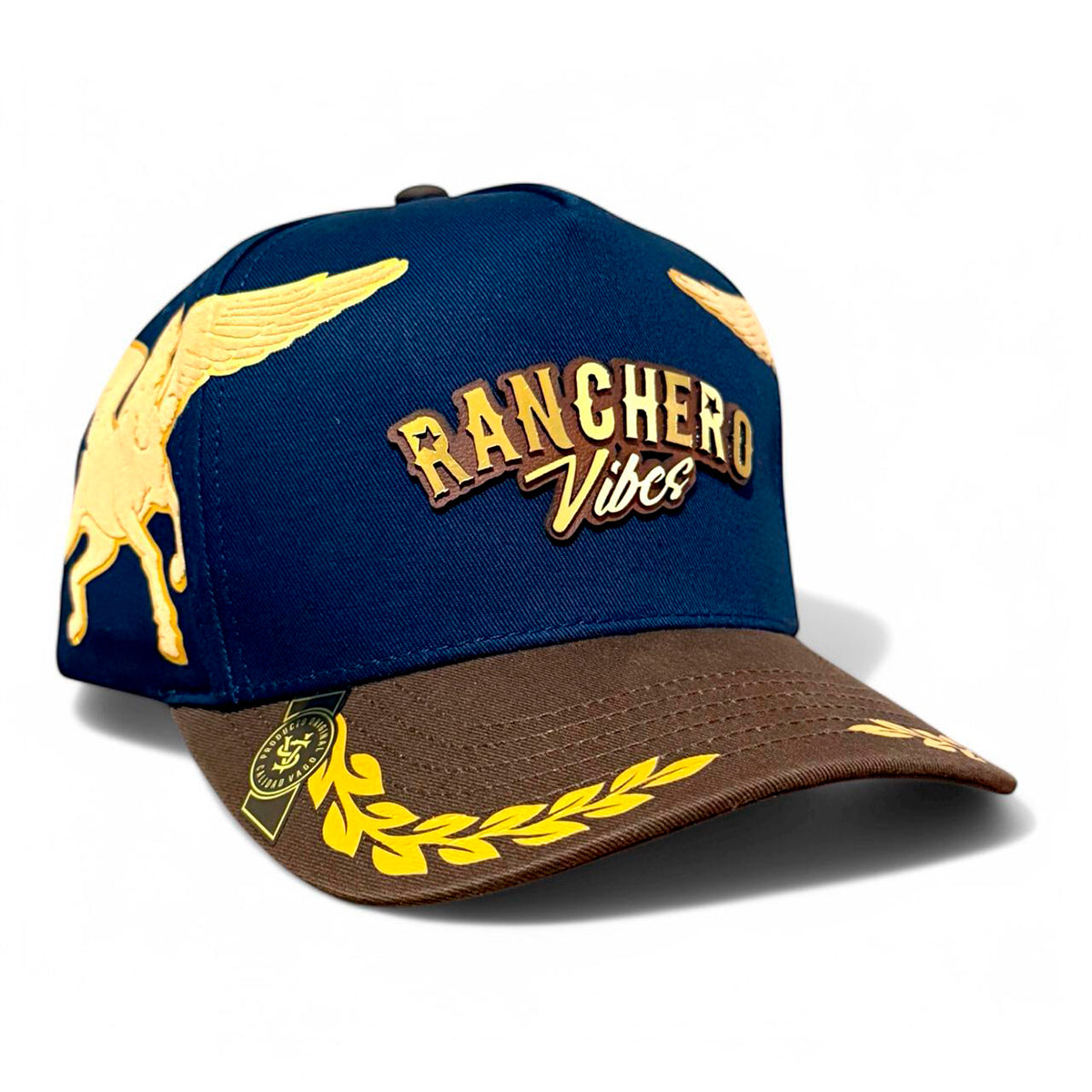 VAGO RANCHERO VIBES Gorra Visera Curva Azul Marino con Café-Unitalla