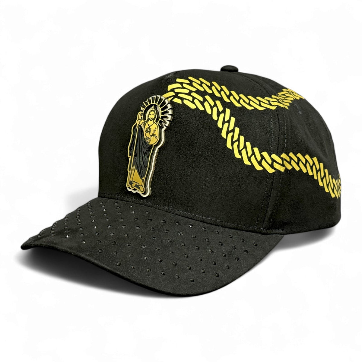 Gorra Vago Style San Judas Diamond Negra Cadena Dorada