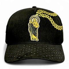 Gorra Vago Style San Judas Diamond Negra Cadena Dorada