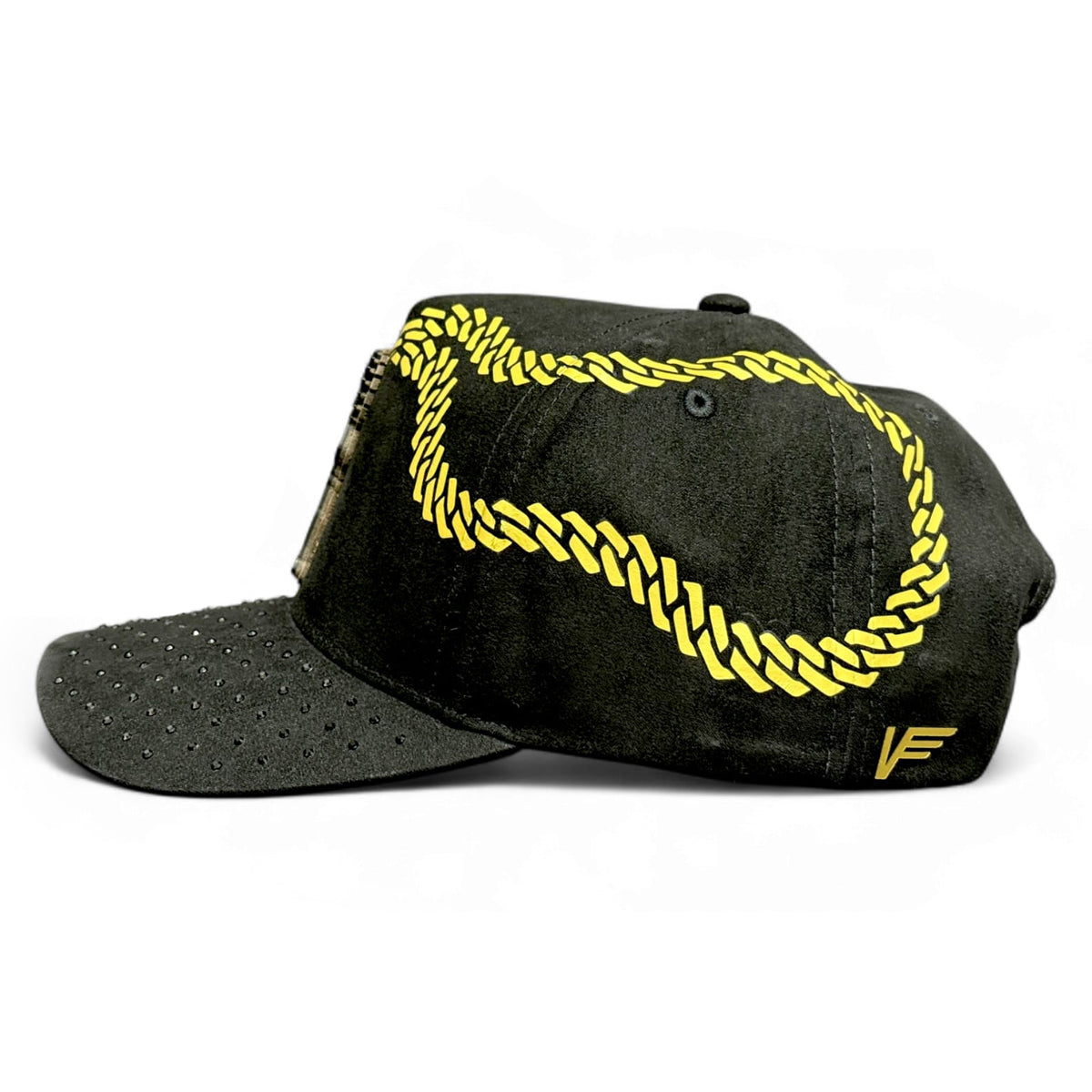 Gorra Vago Style San Judas Diamond Negra Cadena Dorada