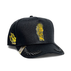 VAGO Style SAN JUDAS Gorra Unica Artesanal Negra Ajustable con Visera Curva con Laureles Negros-Unit