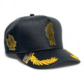 VAGO Style SAN JUDAS Gorra Unica Artesanal Negra Ajustable con Visera Curva con Laureles Dorados-Uni