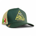 VAGO Style TRIANGULO DORADO Gorra Unica Artesanal Verde Obscuro y Malla Dorada Ajustable con Visera