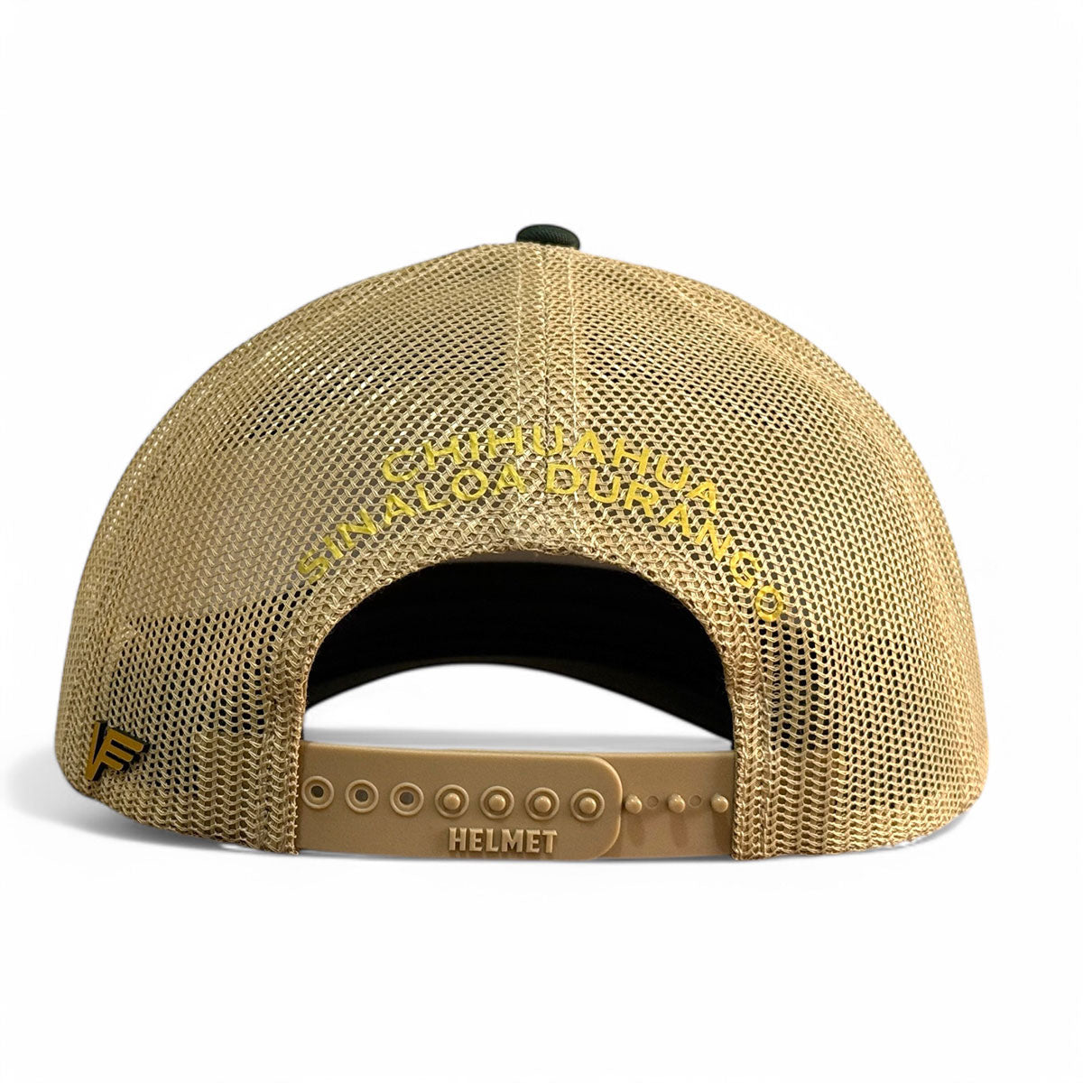 VAGO Style TRIANGULO DORADO Gorra Unica Artesanal Verde Obscuro y Malla Dorada Ajustable con Visera