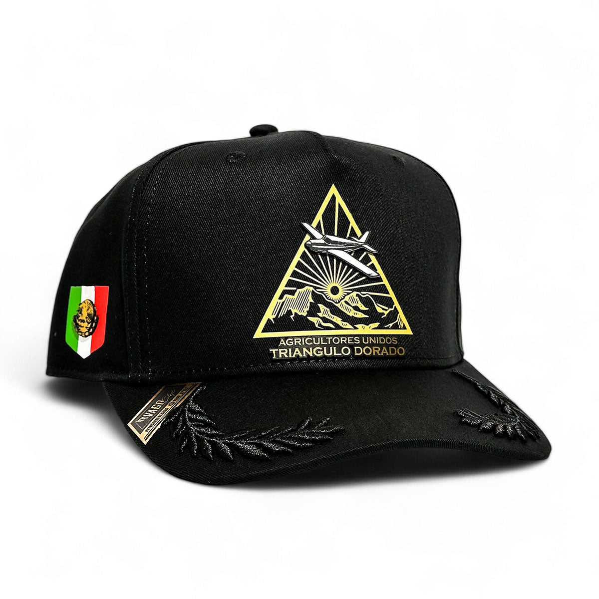 Gorra Vago Style de gabardina negra, ajuste snapback, detalle dorado