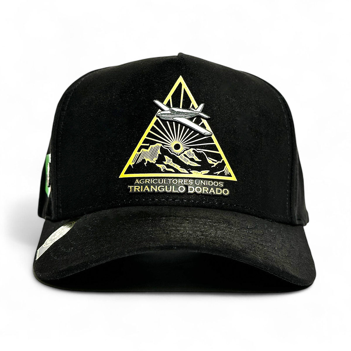 VAGO Style TRIANGULO DORADO Gorra Unica Artesanal Negra de Gamuza Ajustable con Visera Curva-Unitall