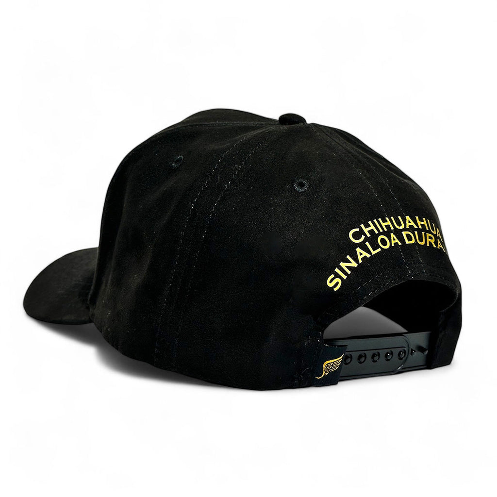 VAGO Style TRIANGULO DORADO Gorra Unica Artesanal Negra de Gamuza Ajustable con Visera Curva-Unitall