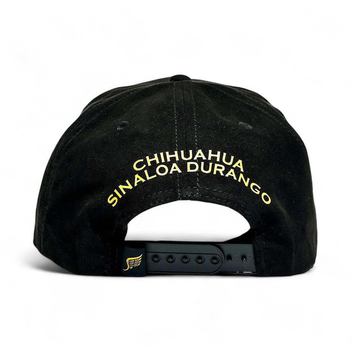 VAGO Style TRIANGULO DORADO Gorra Unica Artesanal Negra de Gamuza Ajustable con Visera Curva-Unitall