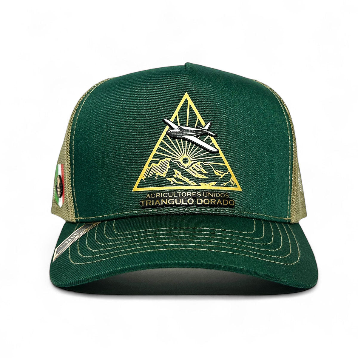 Gorra Triángulo Dorado Vago Style diseño exclusivo verde y dorado