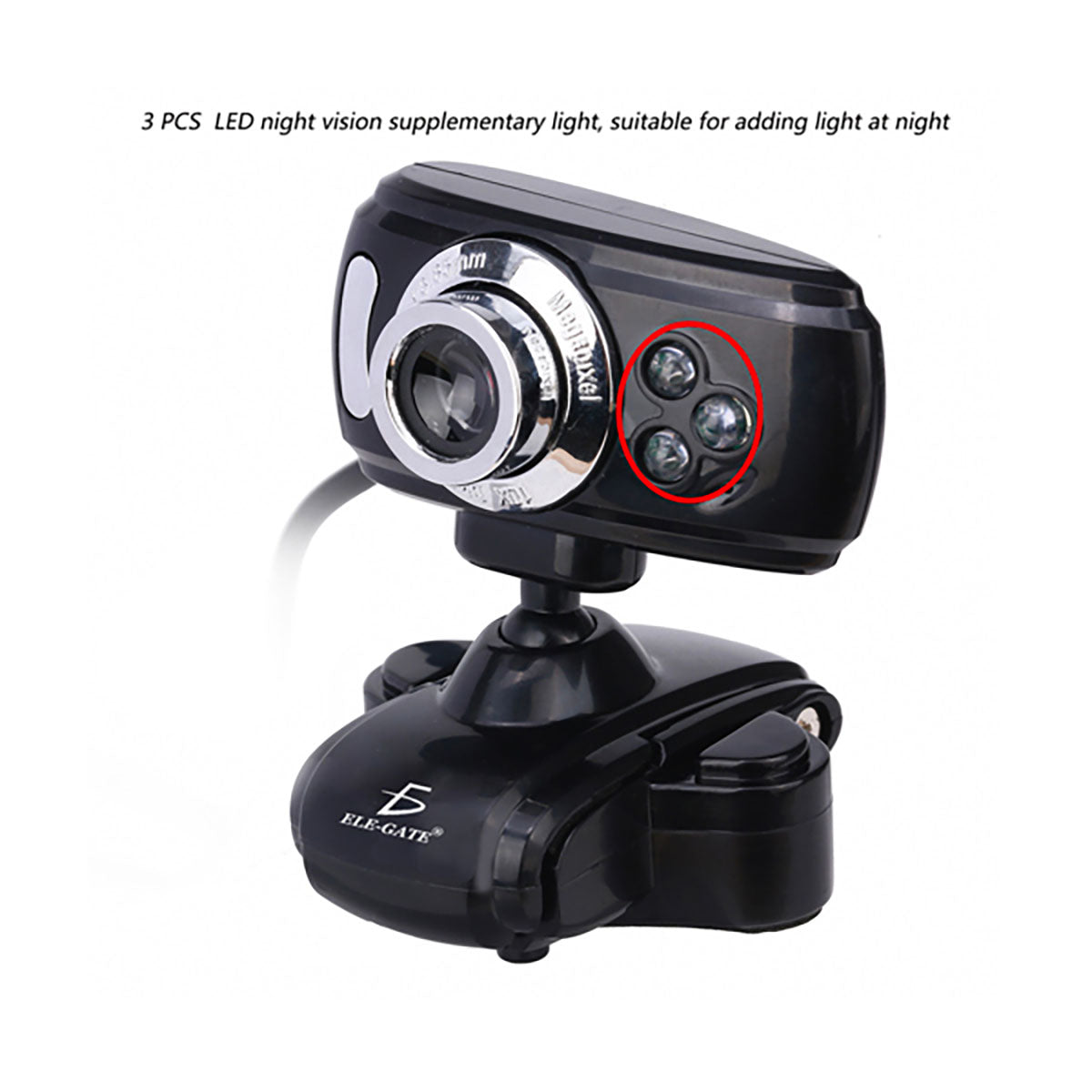 Webcam EleGate USB con Micrófono y Luz LED para Videollamadas