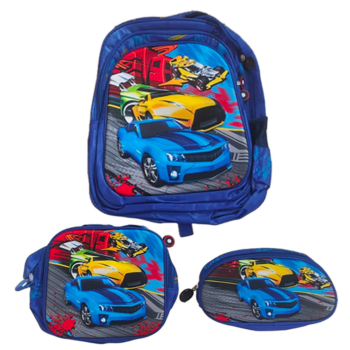 Mochila Escolar 3 pz mochila led 16 pulgadas lonchera y lapicera Coches