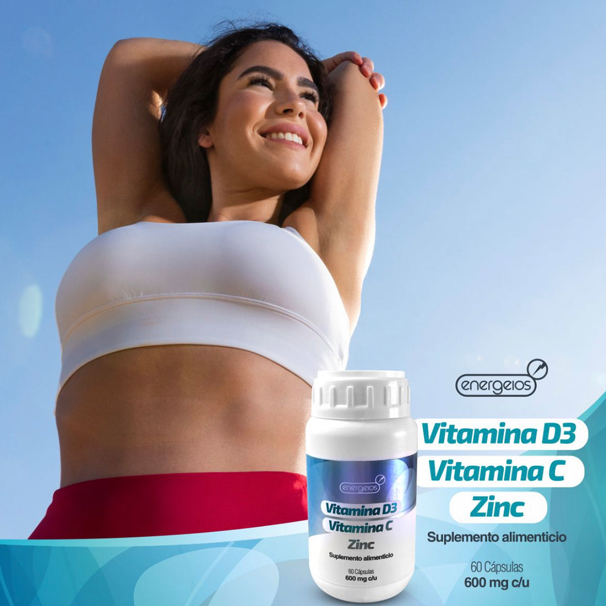 Suplemento Vitamina C D3 y Zinc 3 Frascos Energeios