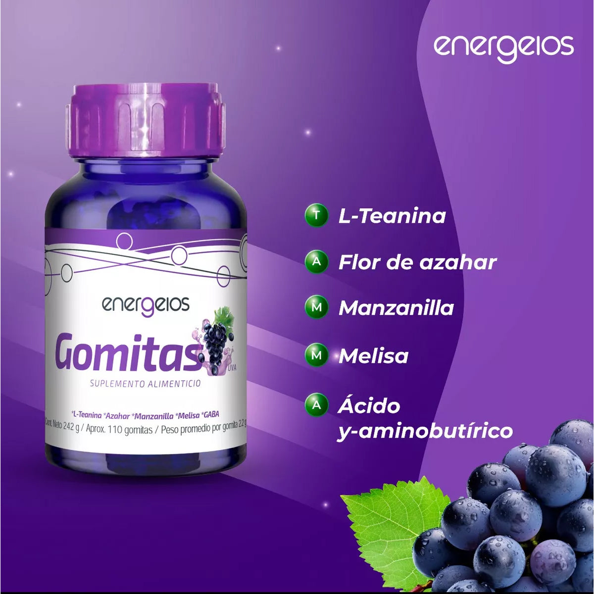 Gomitas relax con GABA y L-teanina kit energeios suplemento