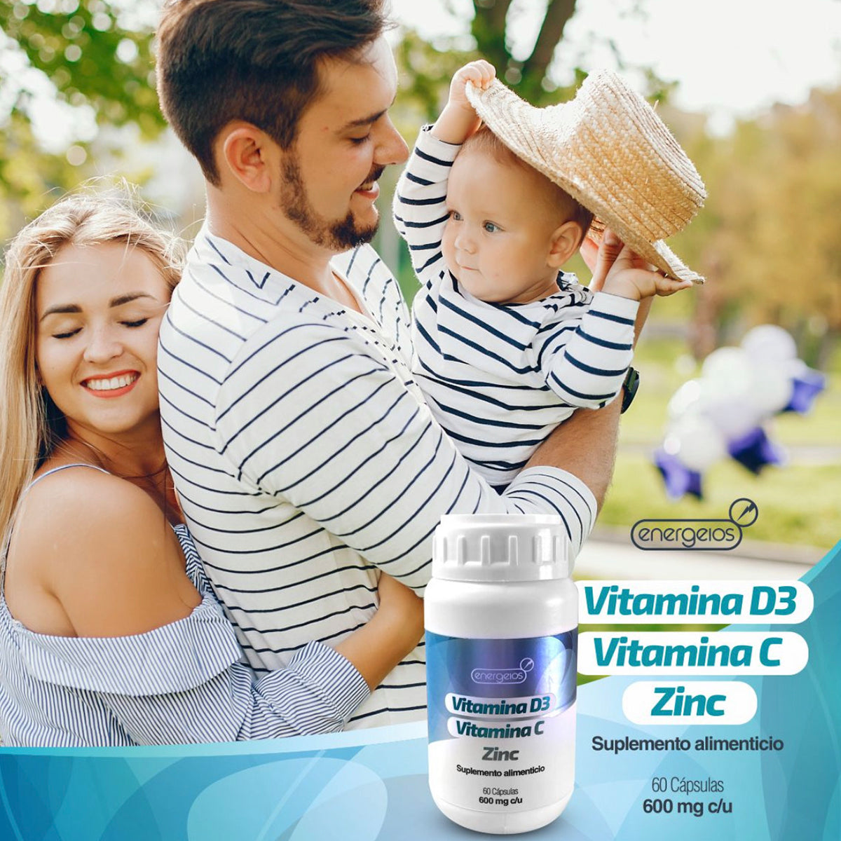 Suplemento Vitamina C D3 y Zinc 3 Frascos Energeios