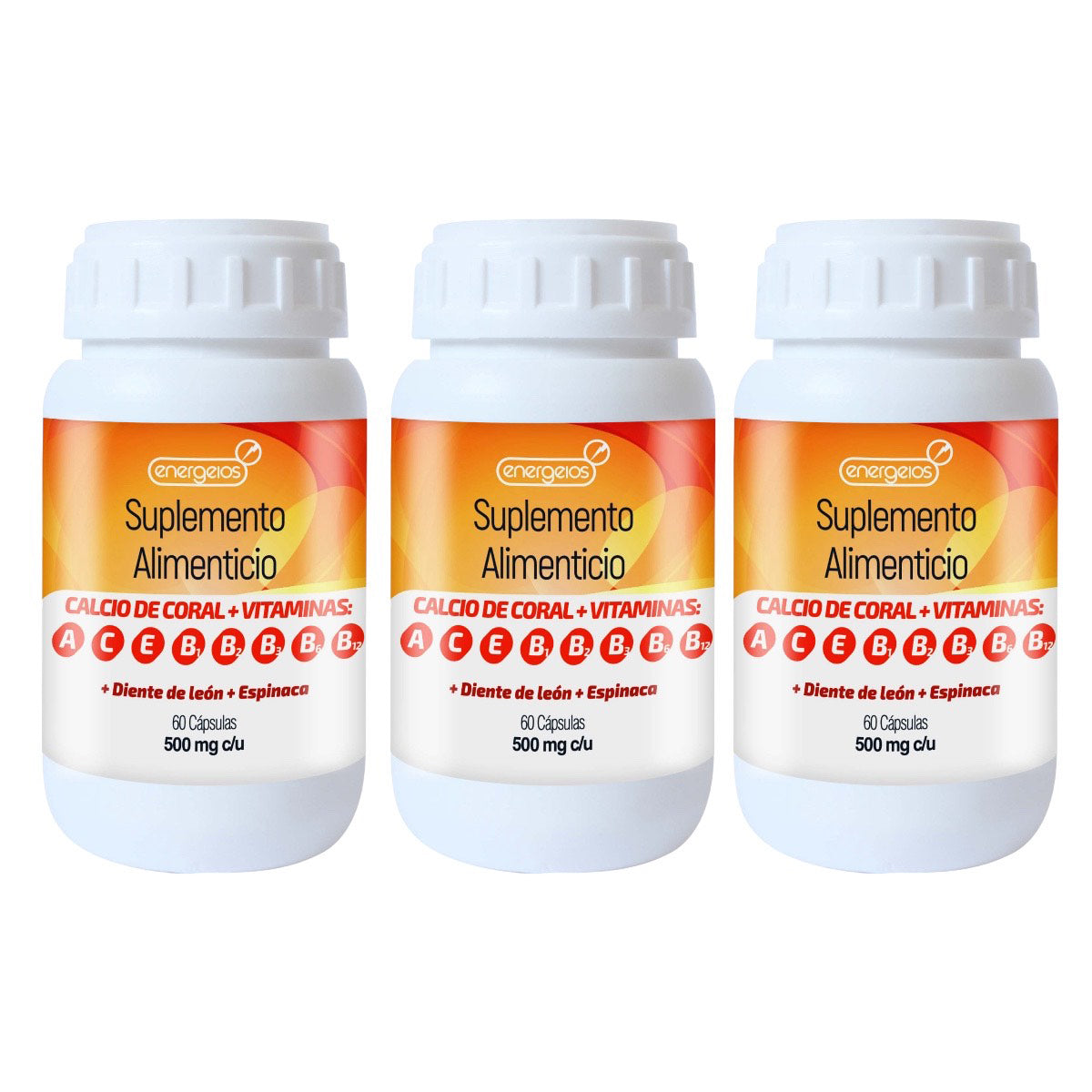 Kit 3 Calcio de Coral con Vitaminas B 90 cáps Energeios