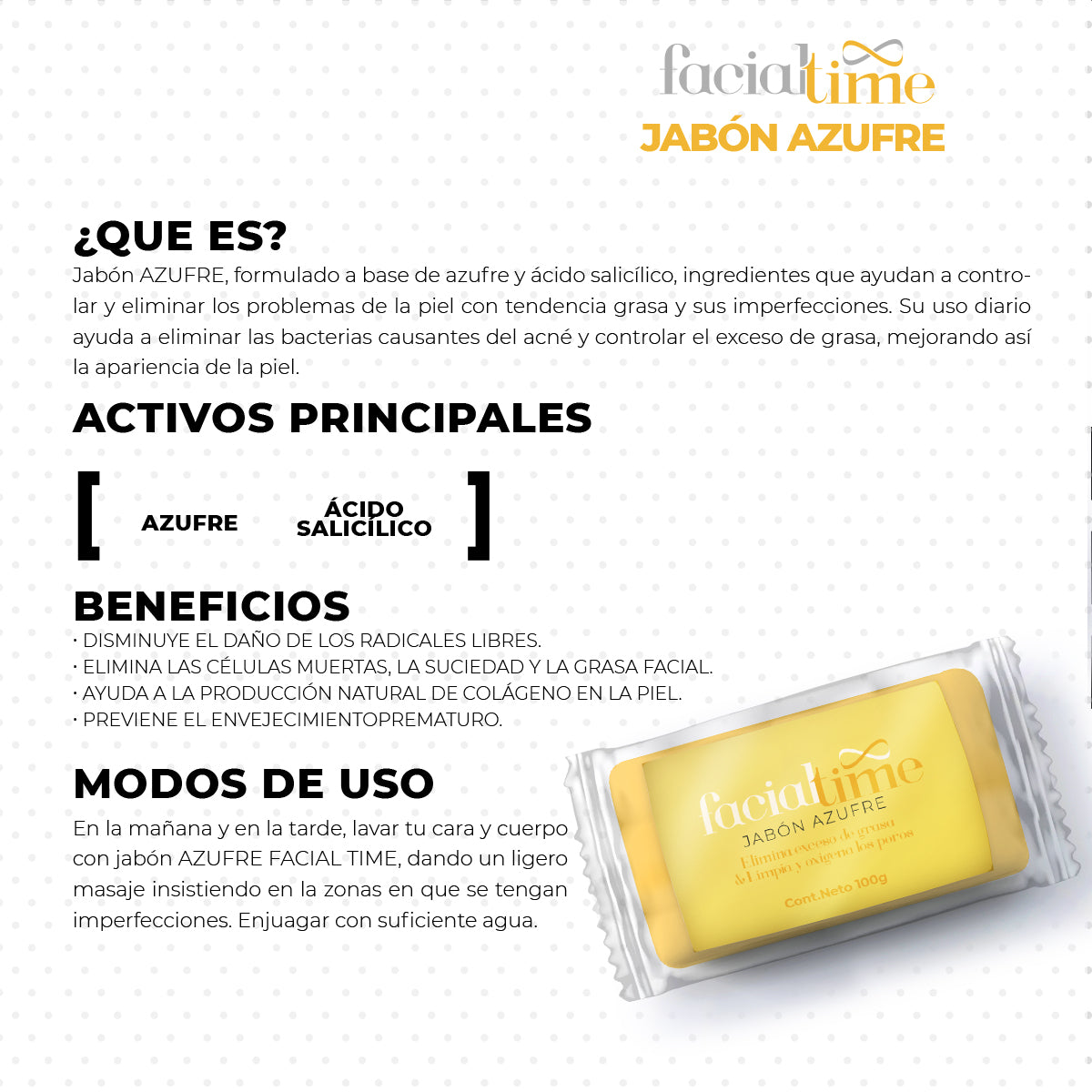 Kit colágeno biotina y jabón azufre 450g FacialTime