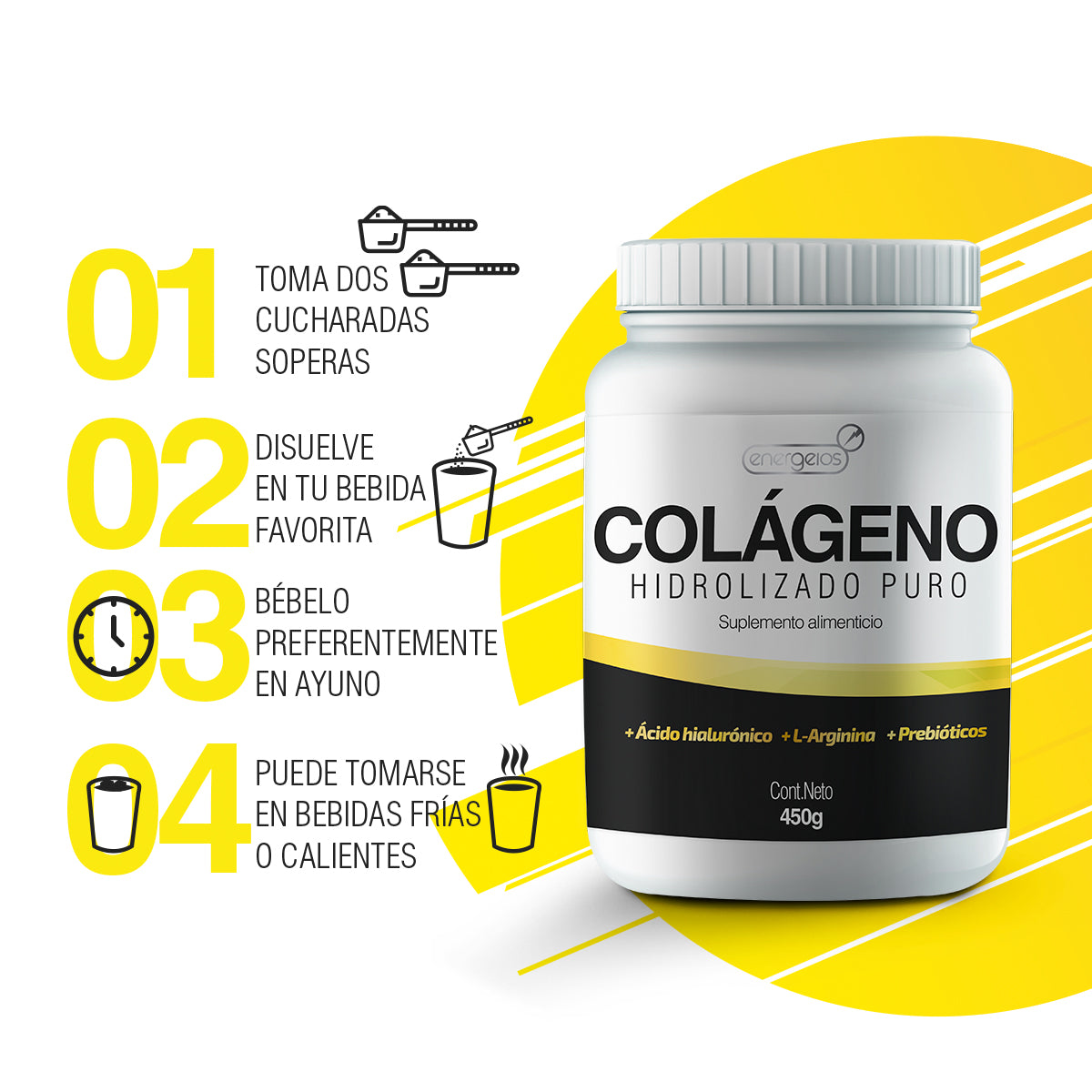 Colágeno Hidrolizado 450g Pack 2 Meses Antiedad Energeios