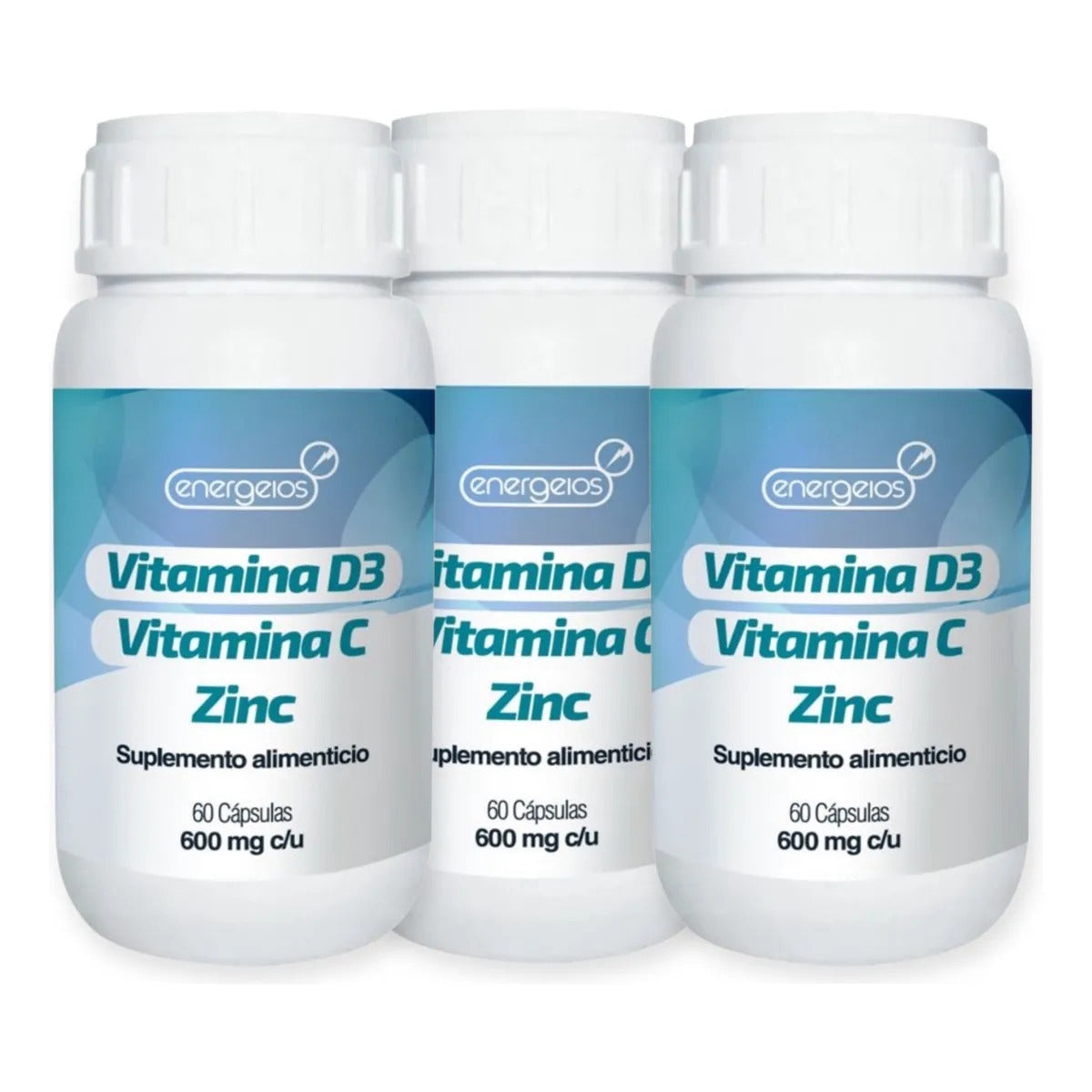 Suplemento Vitamina C D3 y Zinc 3 Frascos Energeios