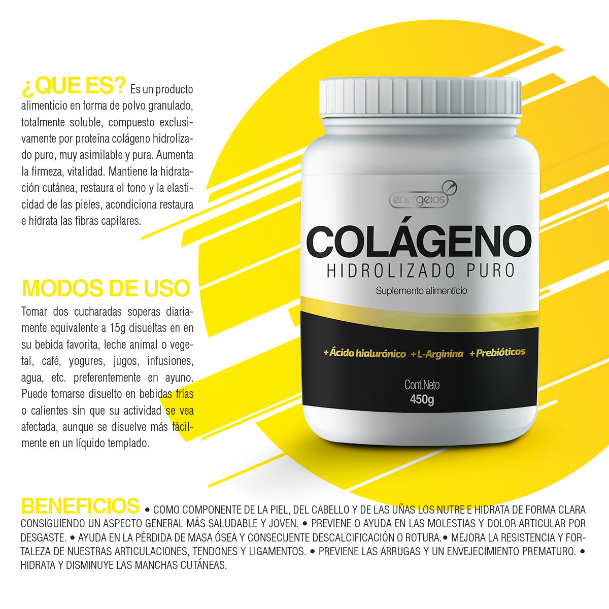 Colágeno Hidrolizado 450g Pack 2 Meses Antiedad Energeios