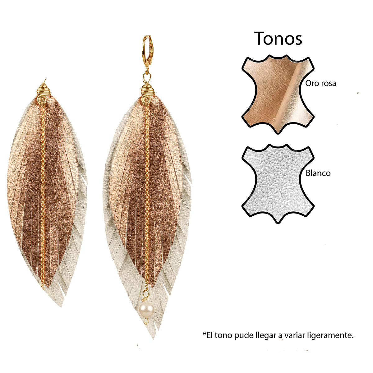Aretes pluma dorados Vangania Elegant Gold con perla mujer