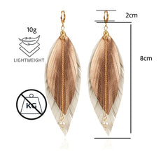 Aretes pluma dorados Vangania Elegant Gold con perla mujer