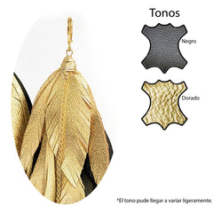 Aretes Maxi Raven Gold pluma largos dorados mujer VANGANIA-19CM