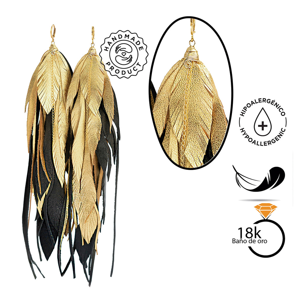 Aretes pluma con perla mayorca elegantes Vangania