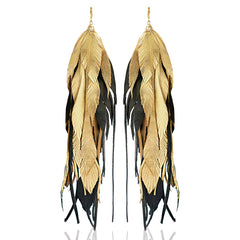 Aretes Maxi Raven Gold pluma largos dorados mujer VANGANIA-19CM