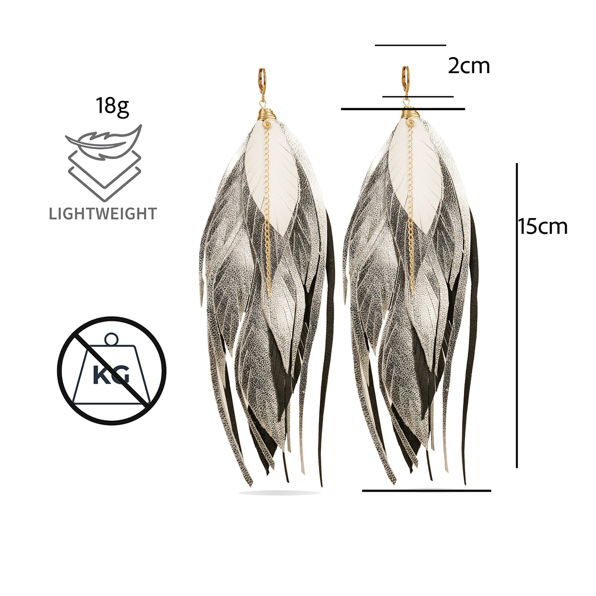 Aretes Multipluma Silver White regalo para mujer vangania-15CM