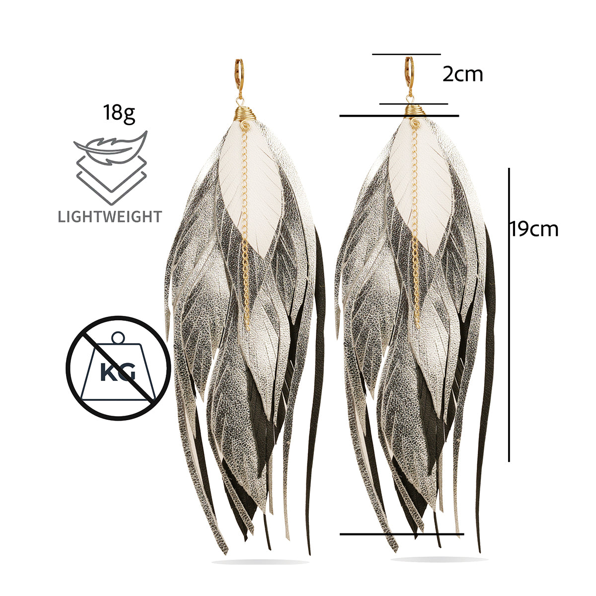 Aretes Multipluma Silver White regalo para mujer vangania-19CM