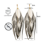 Aretes largos con pluma y perla artesanal Vangania