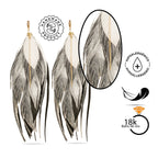 Aretes largos con pluma y perla artesanal Vangania