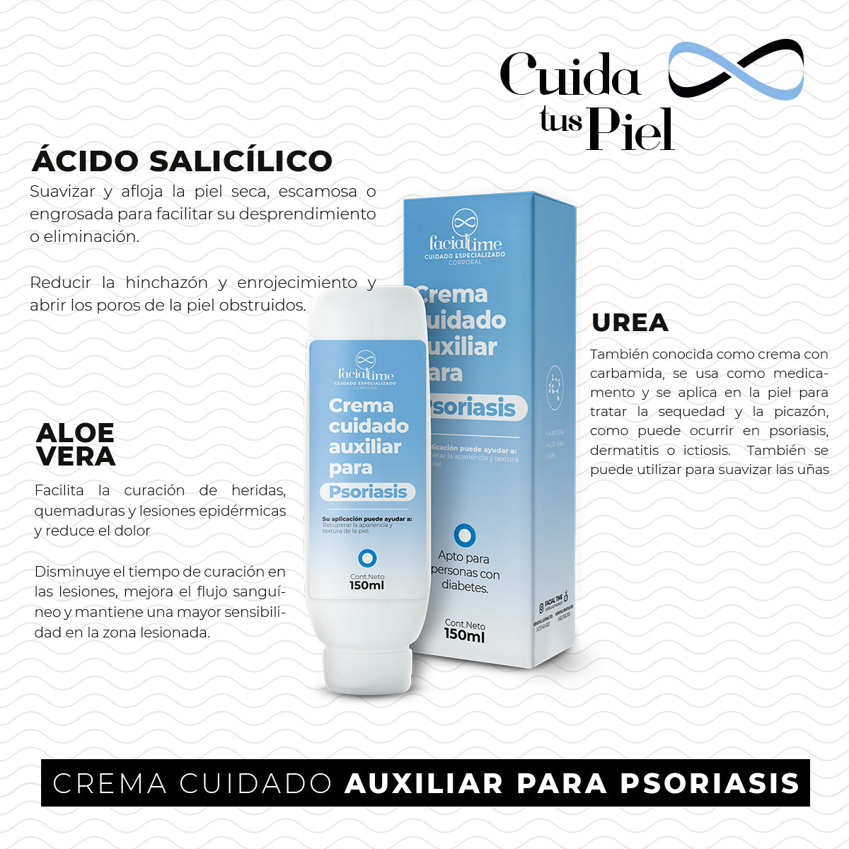 Crema hidratante urea aloe vitamina A psoriasis FacialTime