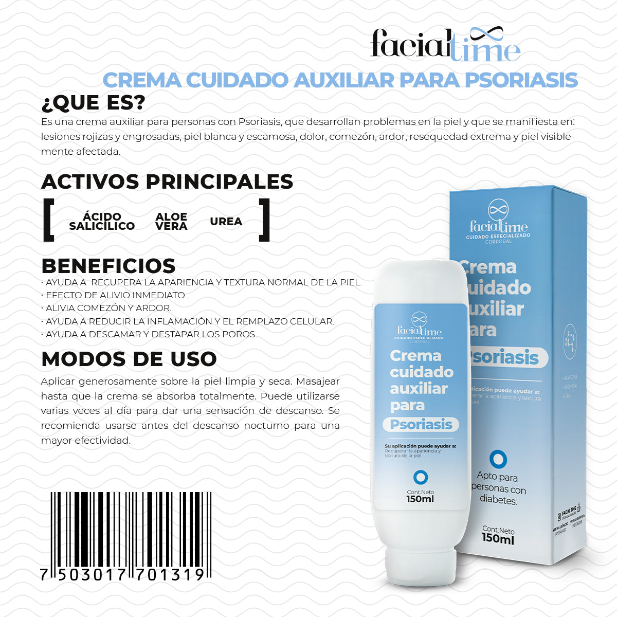 Crema hidratante urea aloe vitamina A psoriasis FacialTime