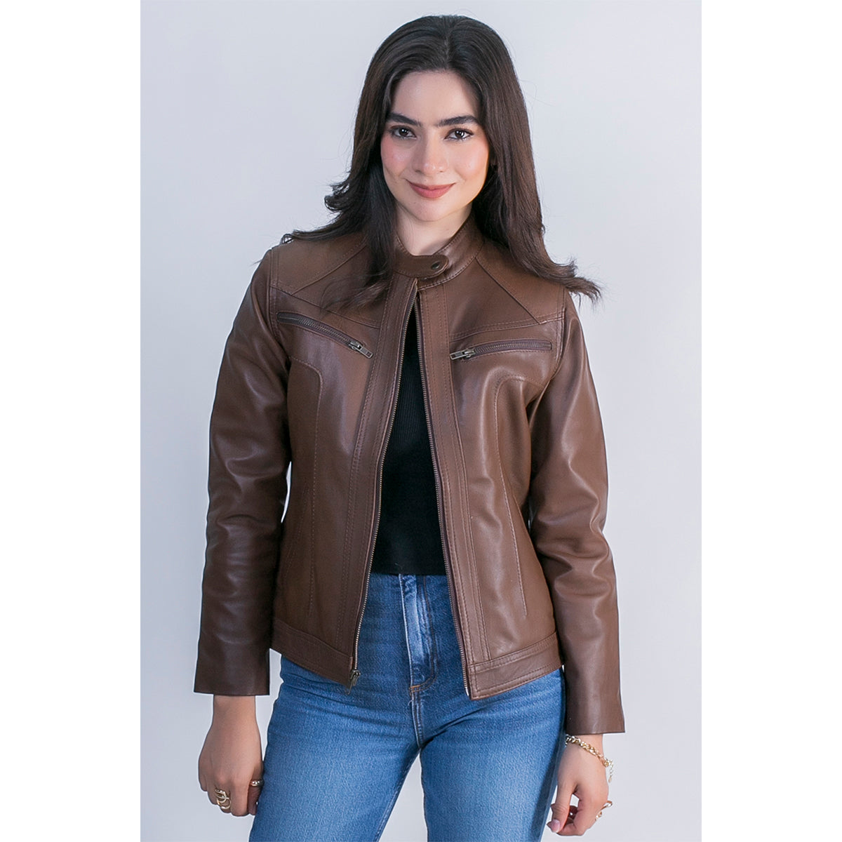Chamarra de piel mujer castelli slim elegante dama cierres-M