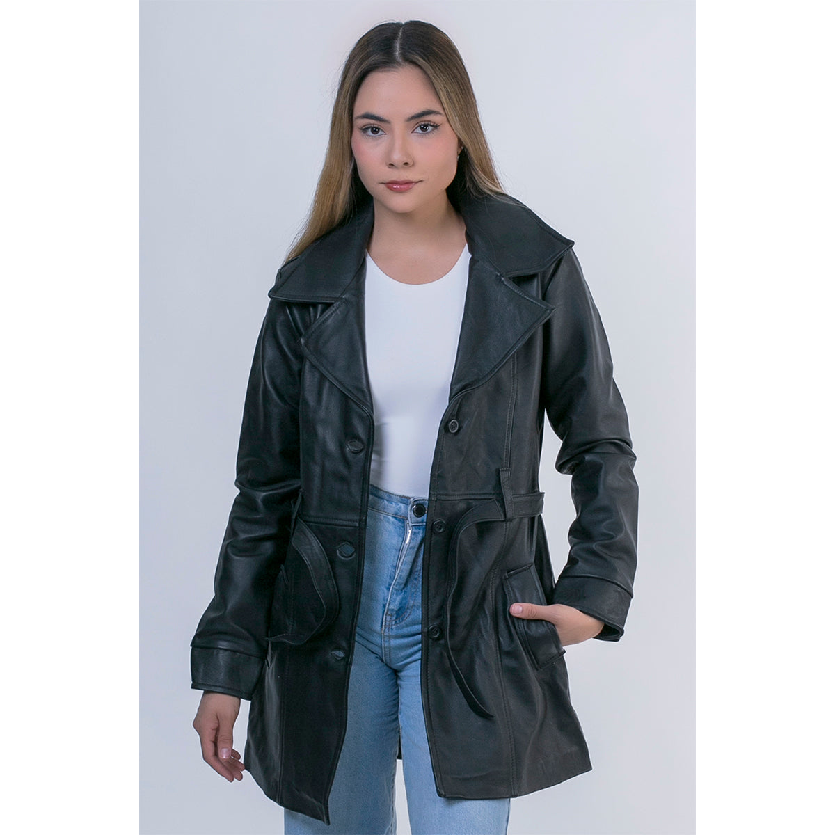 Abrigo piel borrego Castelli dama 3/4 con cinturón gabardina-S