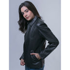 Chamarra castelli casual cuello camisero de piel auténtica mujer