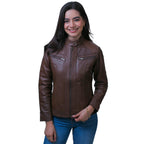 Chamarra castelli dama piel slim elegante casual