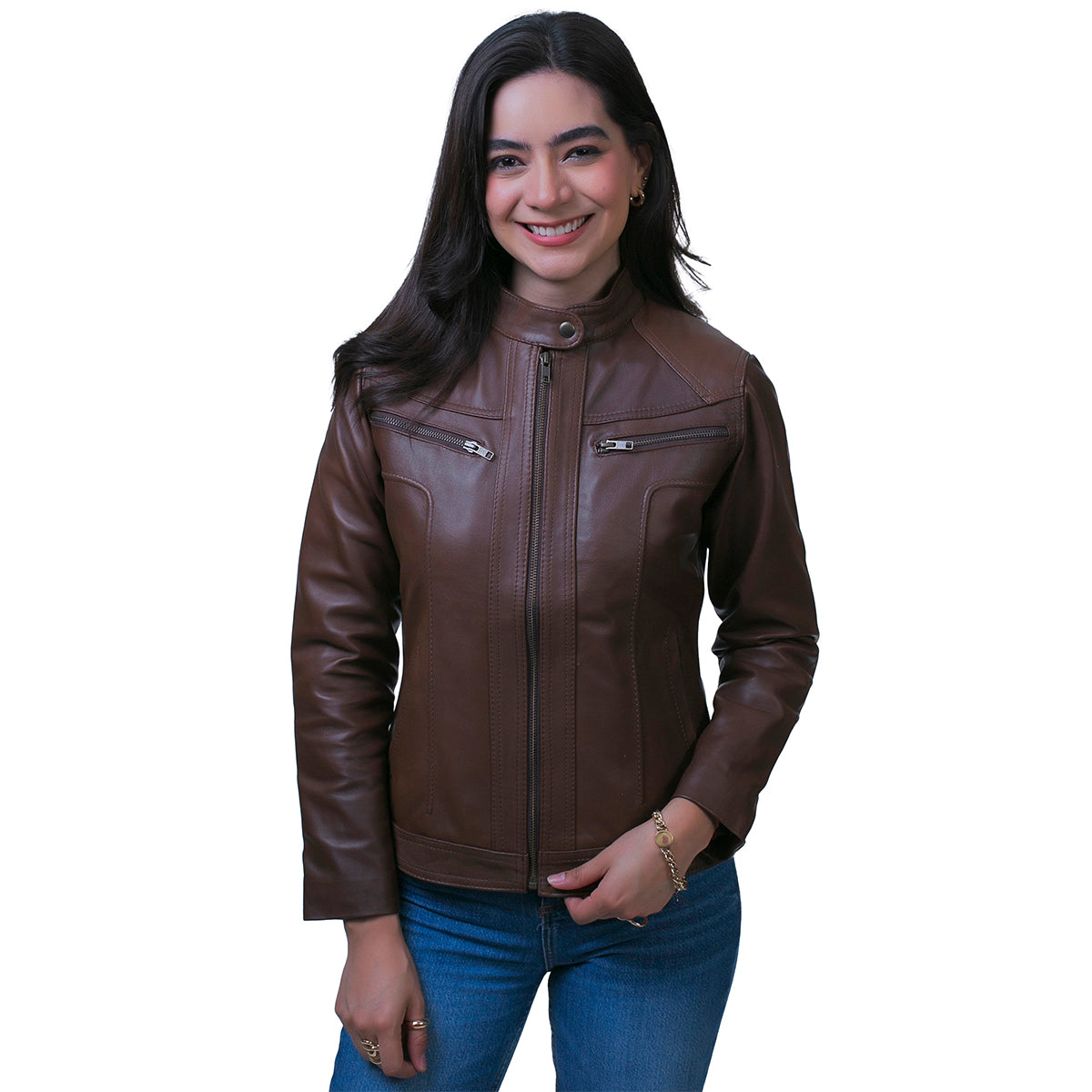 Chamarra de piel mujer castelli slim elegante dama cierres-M