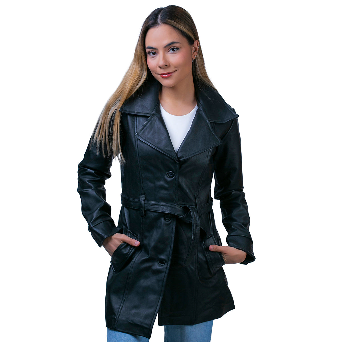 Abrigo piel borrego Castelli dama 3/4 con cinturón gabardina-M
