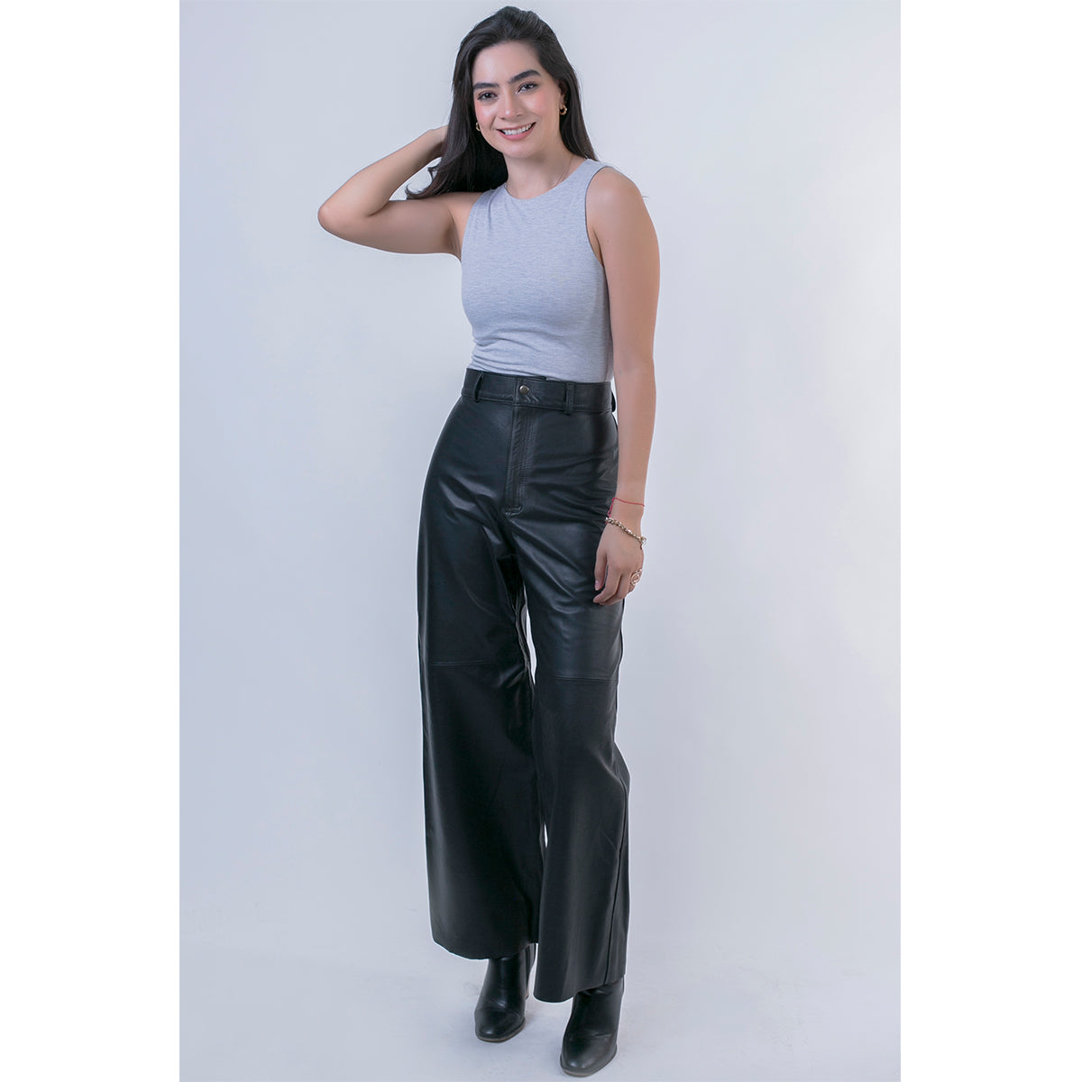 Pantalón piel borrego Castelli dama negro corte oversize-S