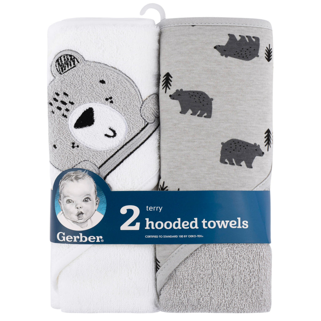 Set 2 toallas bebé Gerber capucha gris 66×76 cm algodón-OSZ