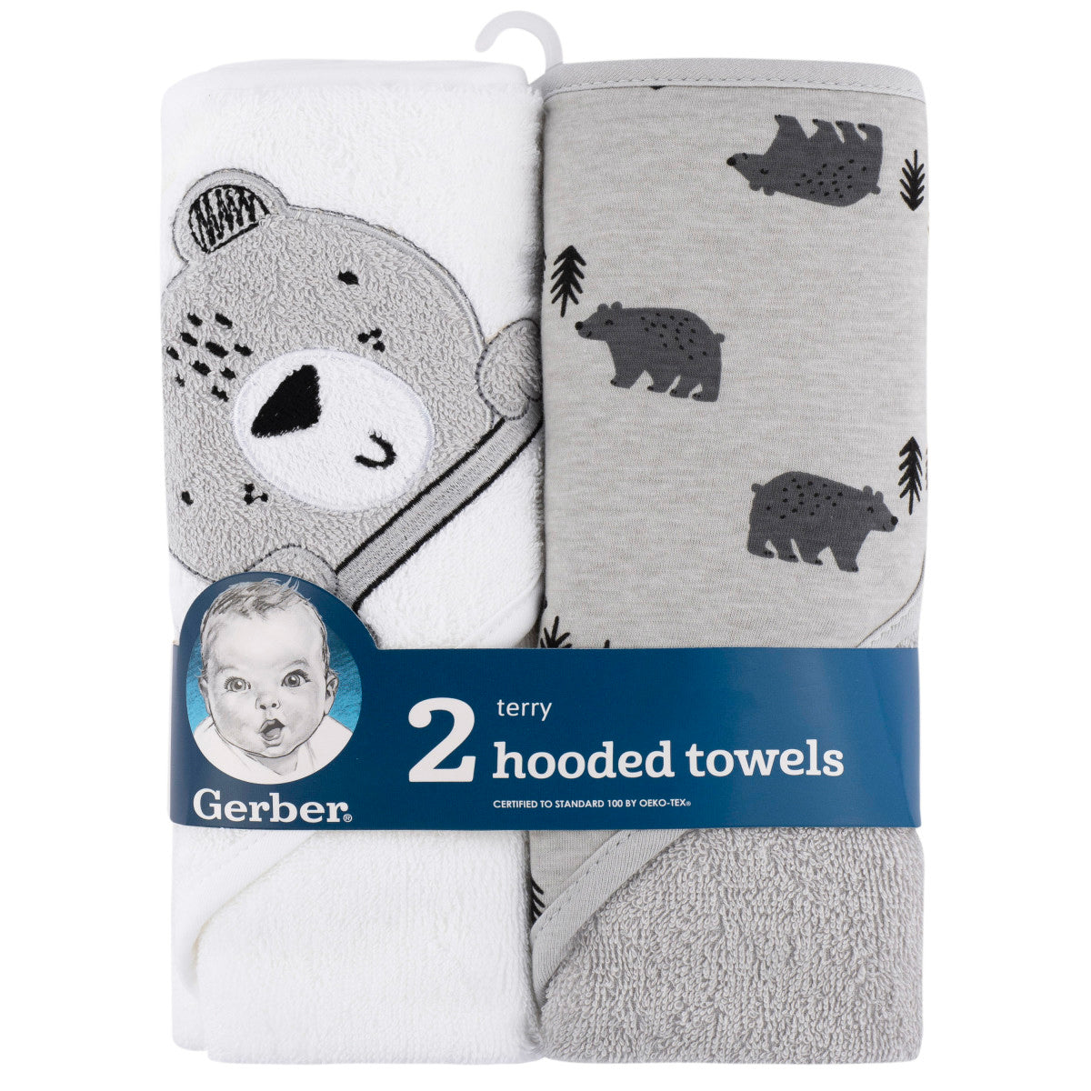 Set 2 toallas bebé Gerber capucha gris 66×76 cm algodón-OSZ