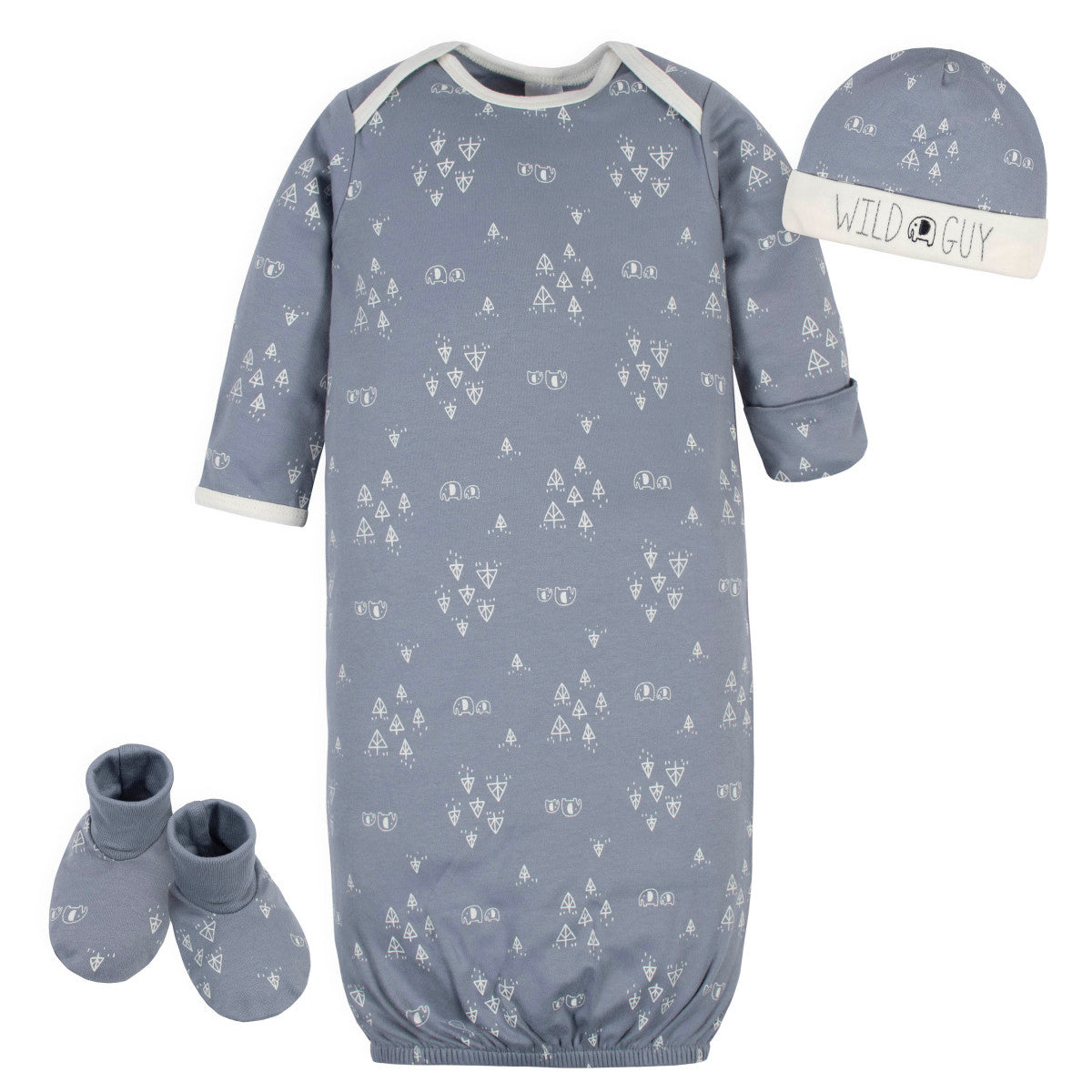 Set 3 piezas Gerber camisón gorrito patucos algodón gris-0-6M