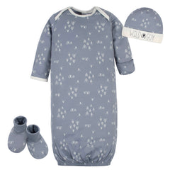Set 3 piezas Gerber camisón gorrito patucos algodón gris-0-6M