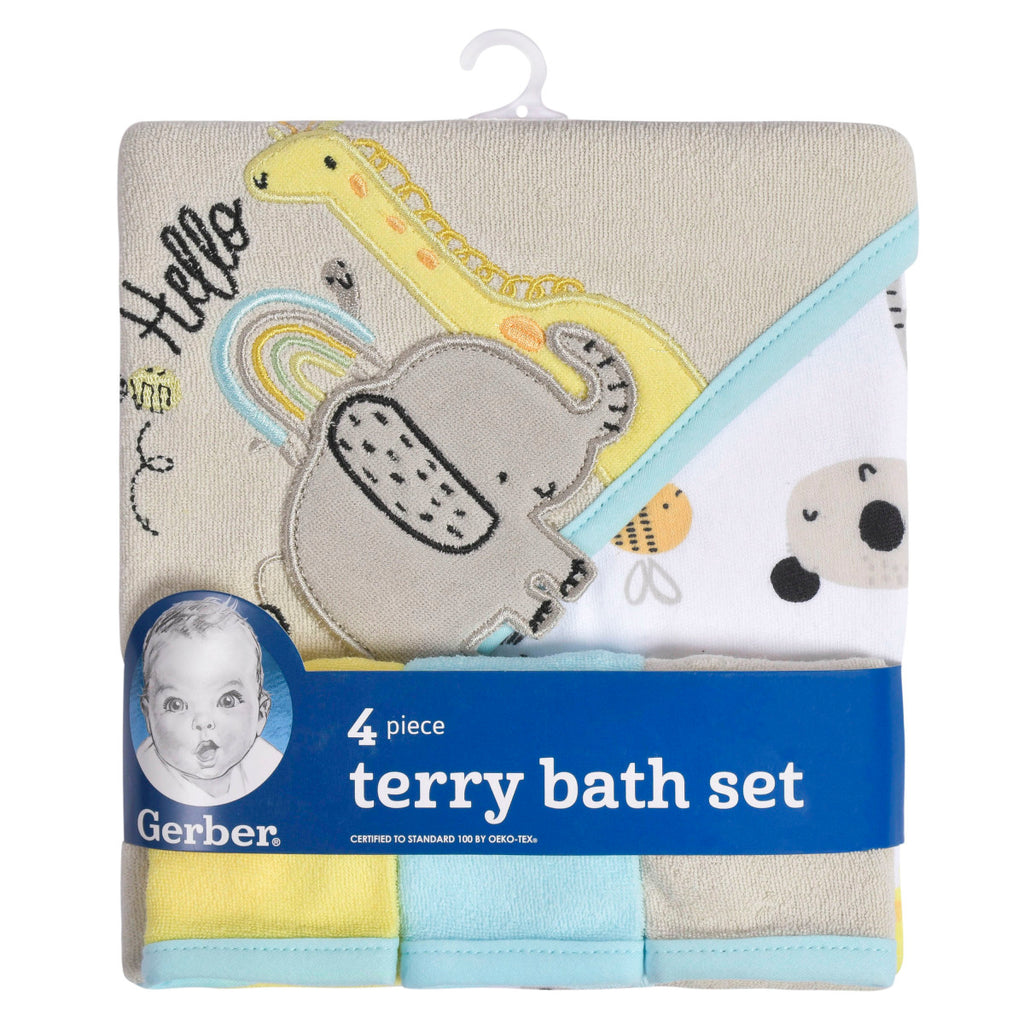 Set 4 toallas bebé Gerber con capucha 80% algodón azul-OSZ