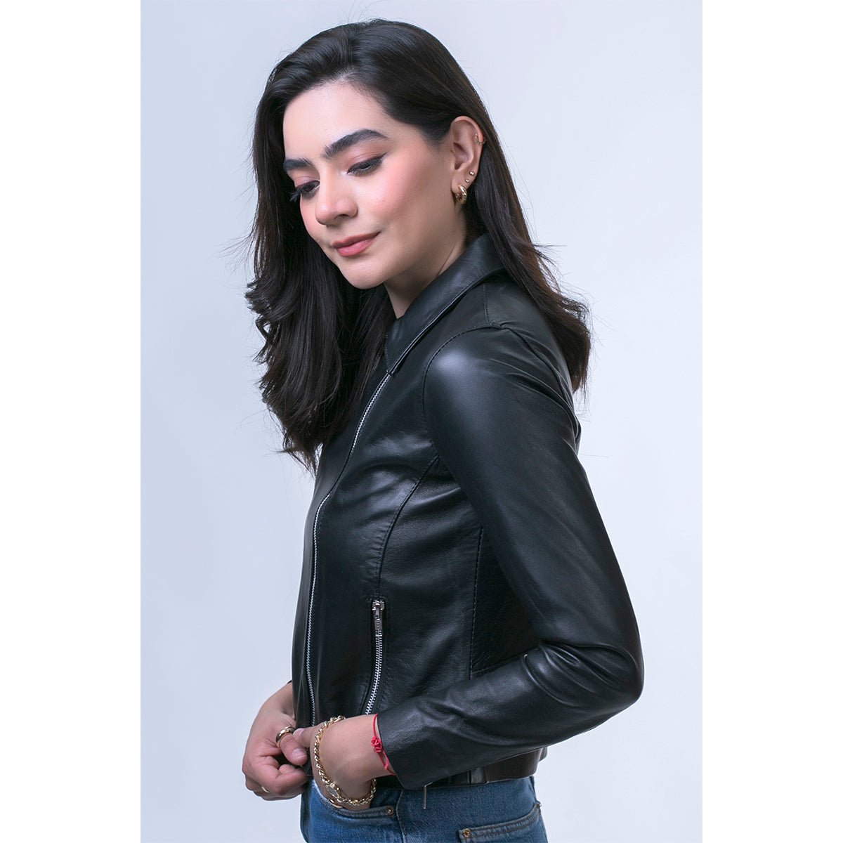 Chamarra Biker Negra castelli Slim Fit Piel Mujer Borrego-XL