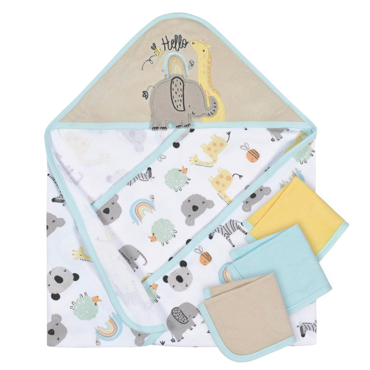 Set 4 toallas bebé Gerber con capucha 80% algodón azul-OSZ