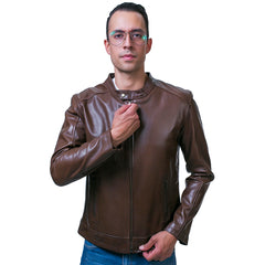 Chamarra piel borrego café castelli hombre slim fit-M